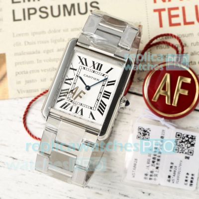 AF Factory Cartier Tank Solo Medium Automatic Replica Watch SS White Face 